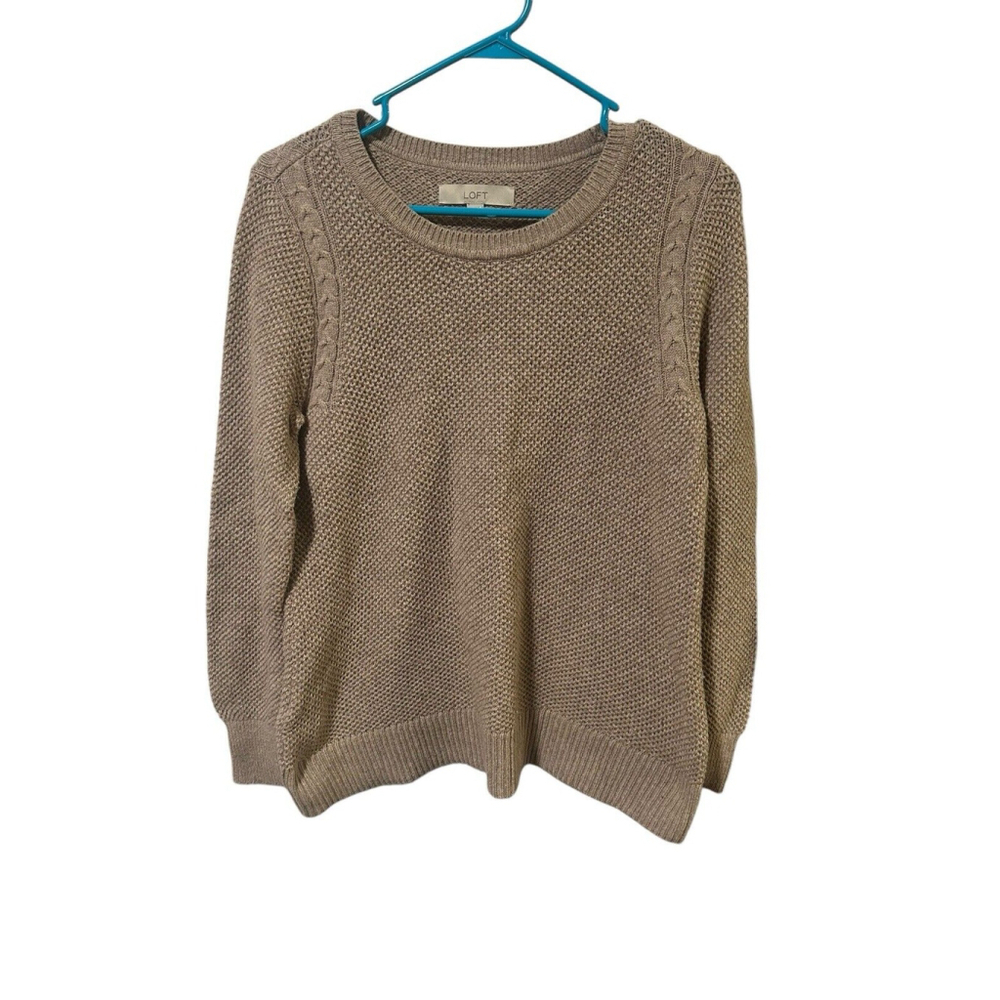 Loft Size Large Tan Beige Crew Neck Long Sleeve Cable Sweater‎